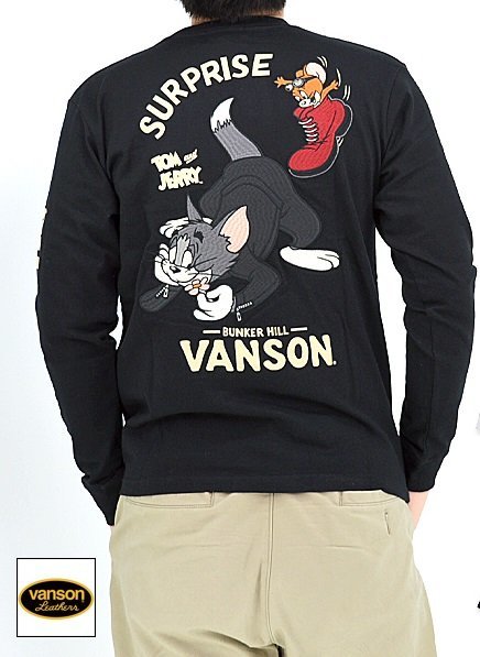 vanson×TOM&JERRYコラボ 天竺ロングTシャツ◆vanson ブラックXXLサイズ TJV-2331 バンソン ヴァンソン トムとジェリー 刺繍拍卖