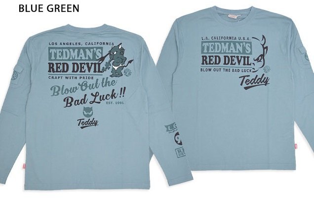 スタンダードテッドマンロングTシャツ◆TEDMAN/テッドマン ブルーグリーンLサイズ(サイズ42)TDLS-357 エフ商会 efu 長袖拍卖