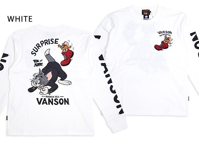vanson×TOM&JERRYコラボ 天竺ロングTシャツ◆vanson ホワイトXLサイズ TJV-2331 バンソン ヴァンソン トムとジェリー 刺繍拍卖