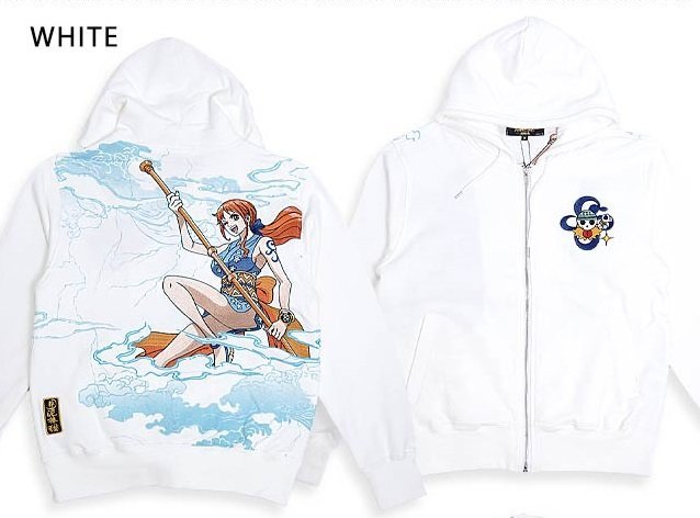 絡繰魂×ONE PIECE おナミスウェットジップパーカー「ナミ」◆絡繰魂 ホワイトXXLサイズ 233061 ワンピース 和柄 和風 刺繍拍卖