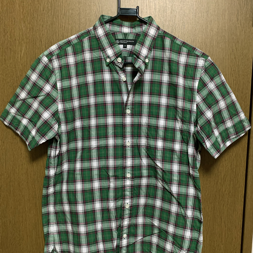 M BEAUTY&YOUTH UNITED ARROWS / ビューティ&ユース ユナイテッドアローズ 半袖BDシャツ ボタンダウン チェック 日本製拍卖