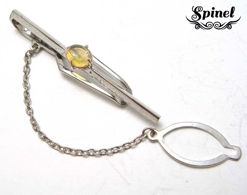 SP◆USED◆洗浄済SILVER刻印 天然オパール ヴィンテージタイピン タイバー 銀製拍卖