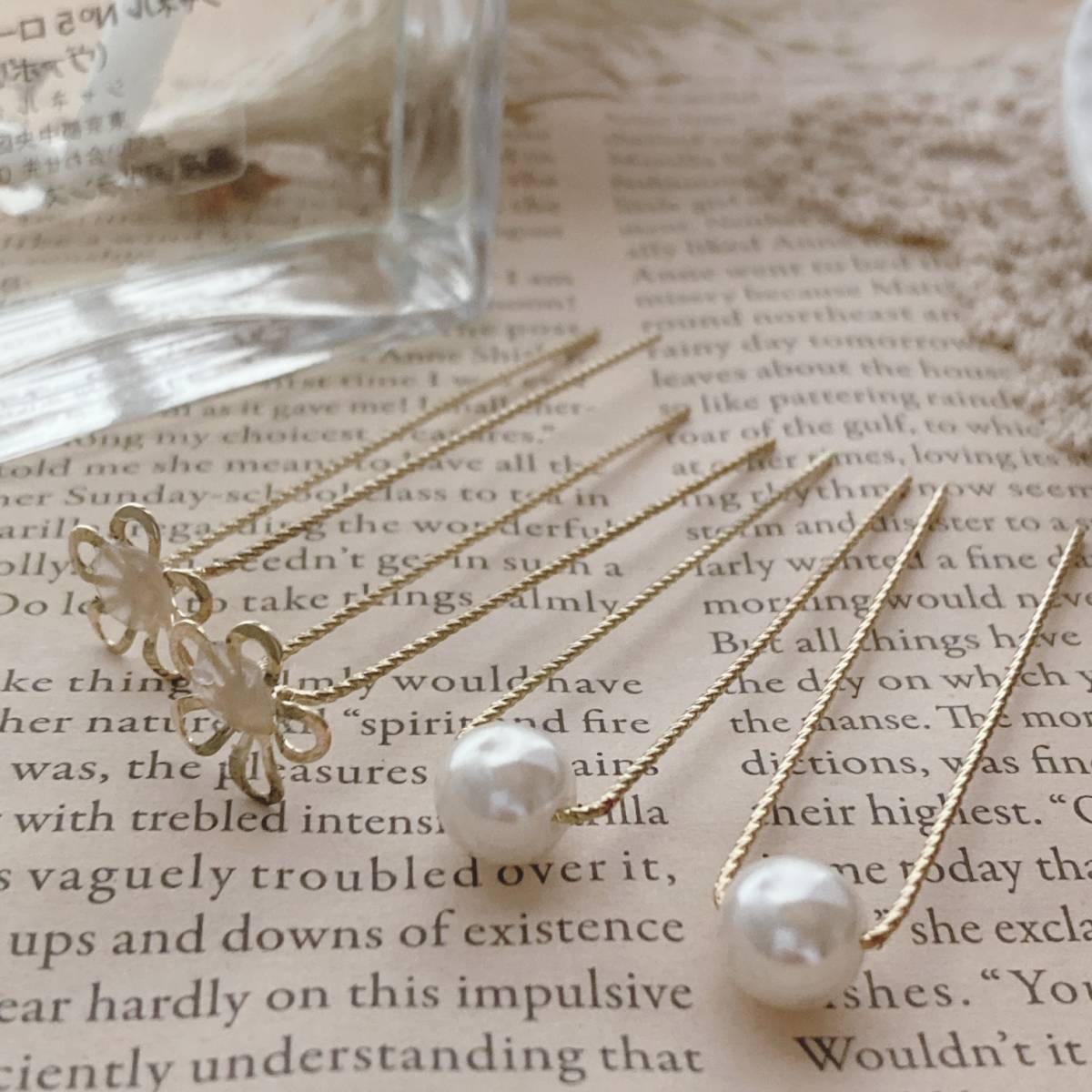 ゴールドUピン パール フラワー 4本セット美品☆Vintage jewelry accessories A305拍卖