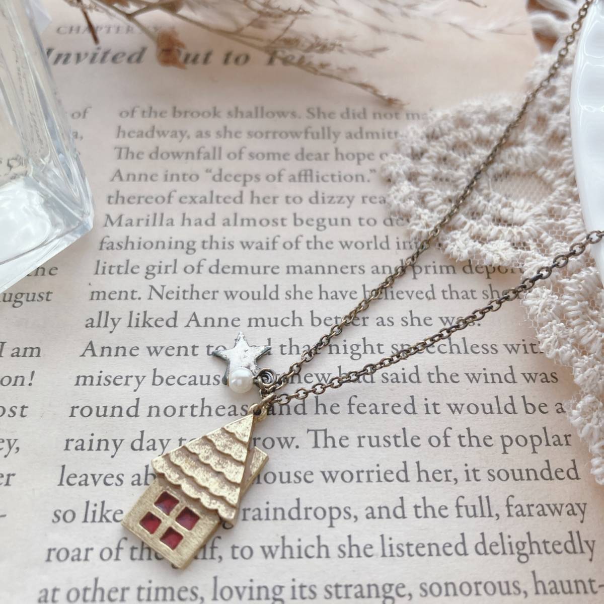 ヴィンテージネックレス HOME お家 星 パール ゴールド 日本製☆Vintage jewelry accessories A358拍卖