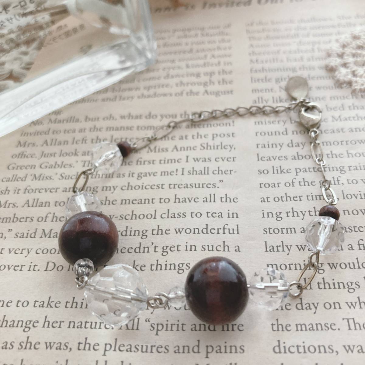 ビーズブレスレット ウッドビーズ アクリル シルバー earth刻印☆Vintage jewelry accessories A402拍卖