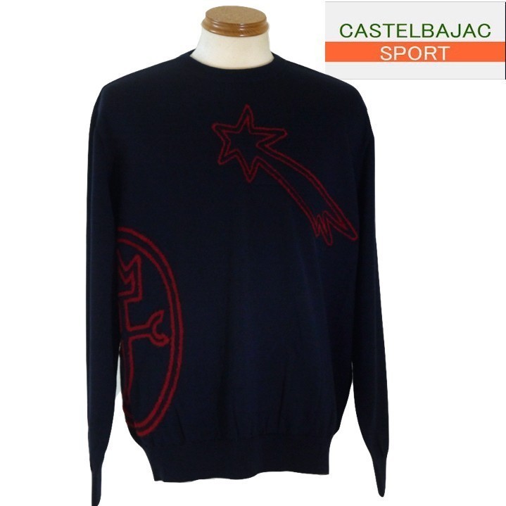 【秋冬SALE】 カステルバジャック スポーツ/CASTELBAJAC ロゴセーター 50/LLサイズ 107-紺×赤系拍卖