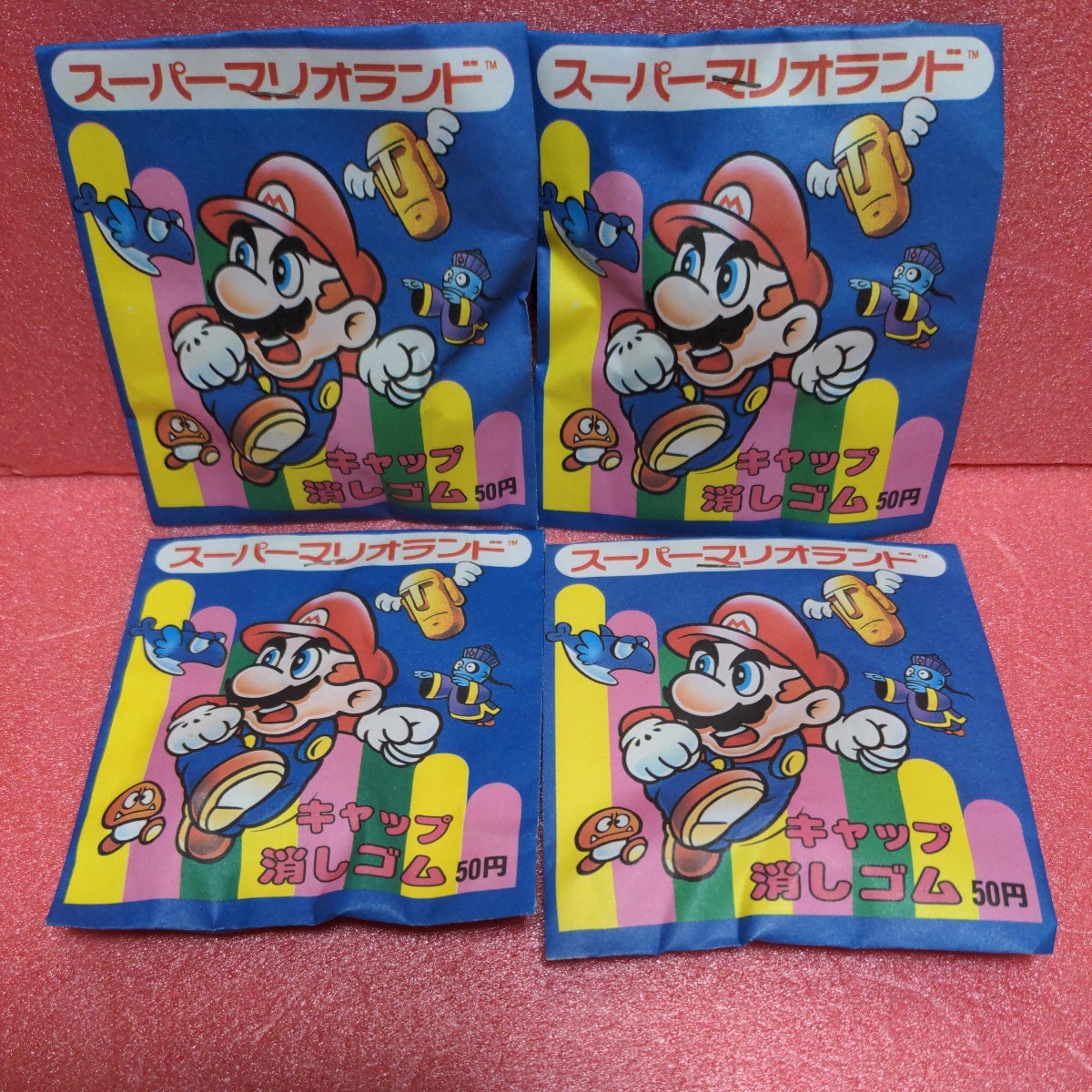 ◎スーパーマリオランド キャップ消しゴム 4袋 未開封 アマダ 1989年 当時物 希少 ゲームキャラクター 拍卖
