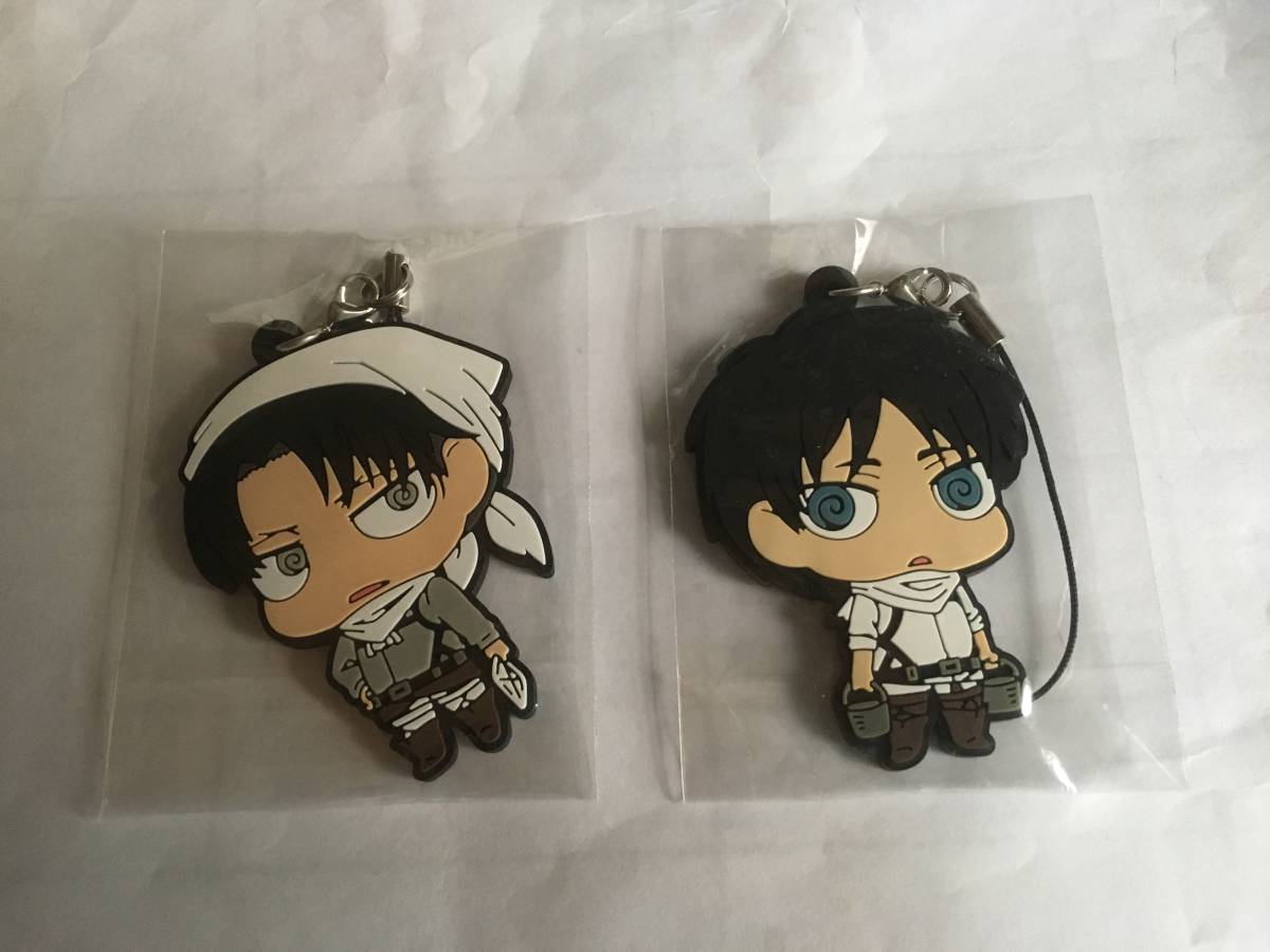進撃の巨人 ラバーストラップ お掃除 リヴァイ エレン拍卖