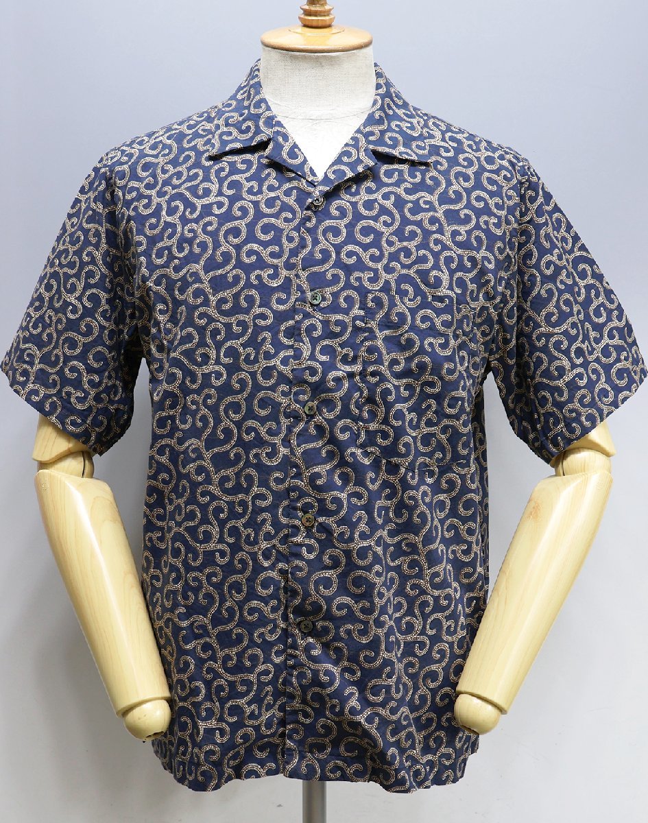 SHIPS (シップス) OPEN COLLAR SHIRT / オープンカラー 半袖シャツ 美品 ネイビー size S拍卖