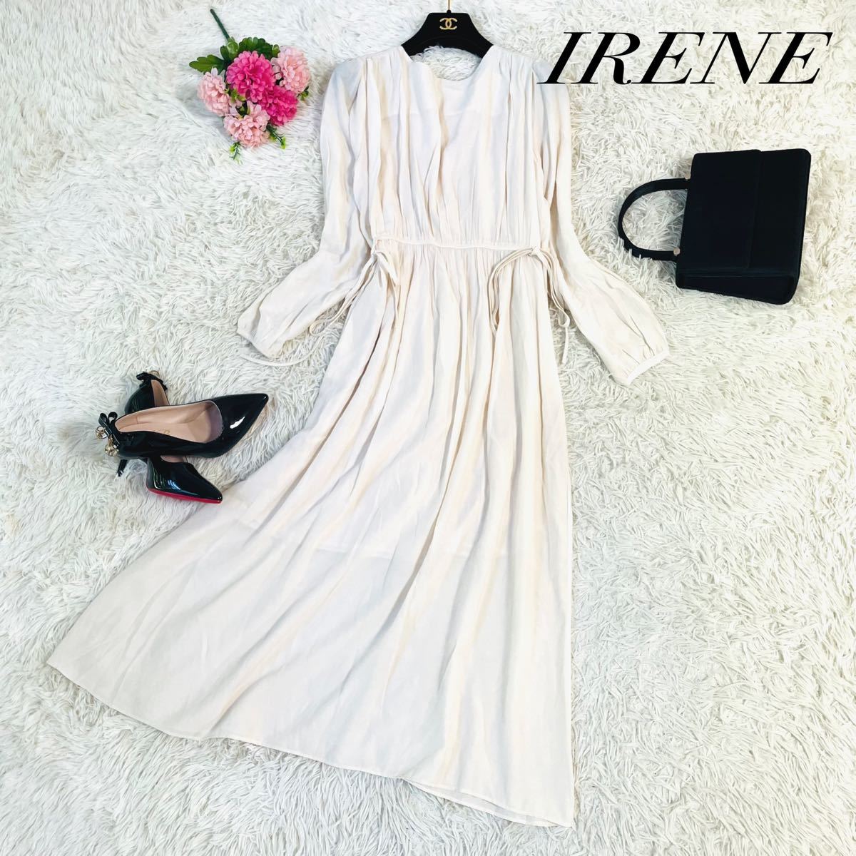 【美品】IRENEアイレネ ロング丈サイドリボン長袖ワンピース ギャザー拍卖