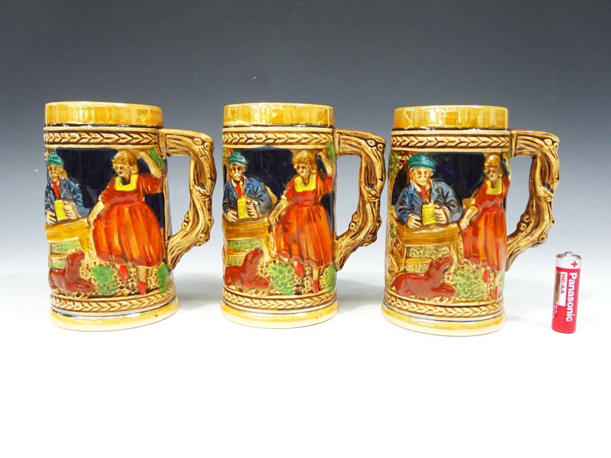 ◆(TD) 陶器 マグカップ 3個 セット ビアマグカップ ビアジョッキ カップ 花瓶 イギリス 英国 キッチン雑貨 インテリア雑貨拍卖