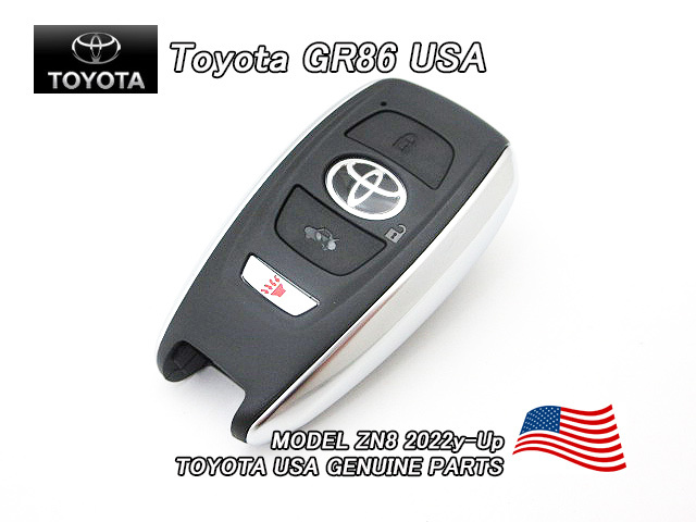 トヨタGR86/TOYOTA/ZN8ハチロク純正USスマートキー(パニックボタン付)/USDM北米仕様キーレスエントリートランスミッターUSA黒×銀×赤拍卖