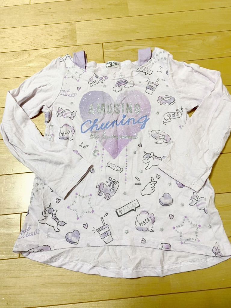 中古◎紫キラキラ イラストcute◎長袖Tシャツ◎120拍卖