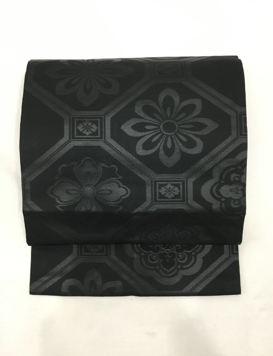 黒共なごや帯/未使用品/西陣/正絹/美品/冬/仕立上がり【ゆずりは】6588拍卖