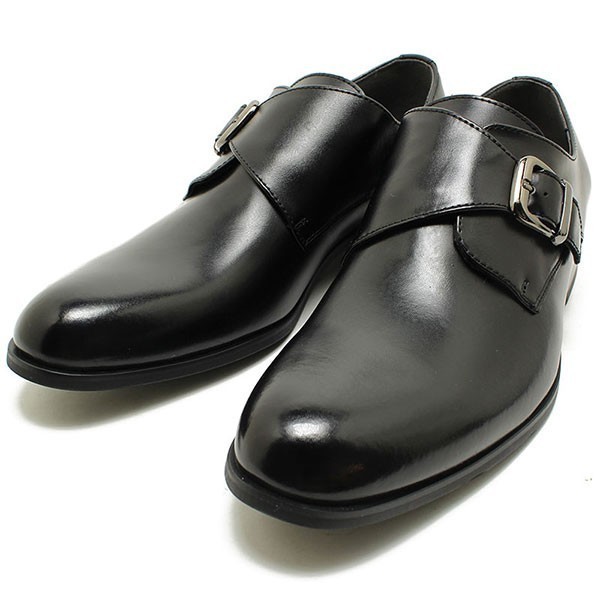 箱付き新品★日本製x本革/S-MAKE★モンクストラップ/紐無し着楽【25.0EEE/黒】歩きやすい!名ブランド品質/ビジネスシューズ◆n7321拍卖