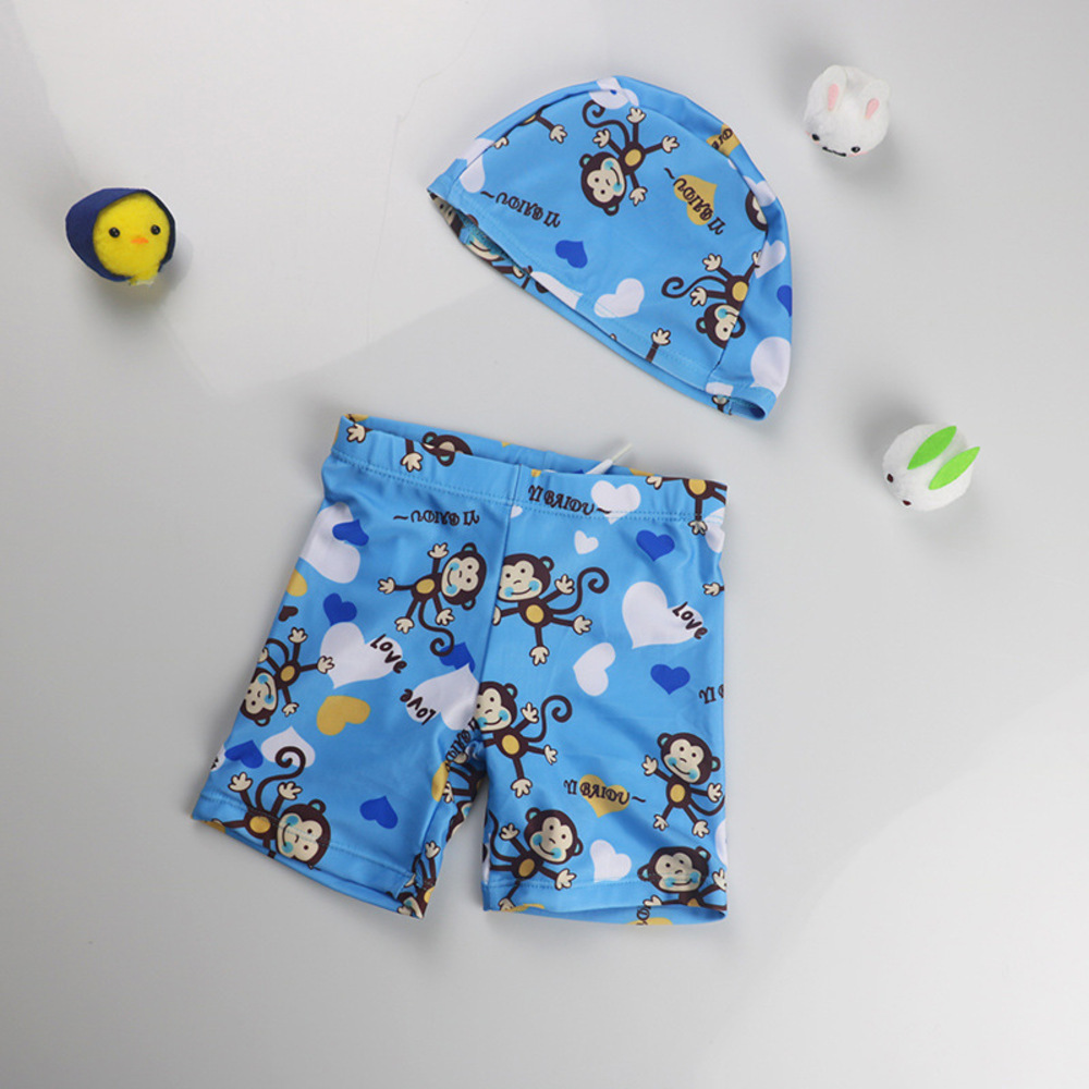 ☆ モンキー×ブルー ☆ 115-125cm ☆ キッズ 男の子 スイムパンツ yswim5058 ベビー 水着 男の子 キャップつき 2点セット スイムパンツ拍卖