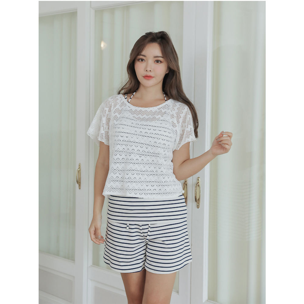 ☆ 6レース×ボーダー ☆ S ☆ 体型カバー水着が点セット ykszs01 水着 レディース 体型カバー 4点セット フィットネス水着 ビキニ拍卖