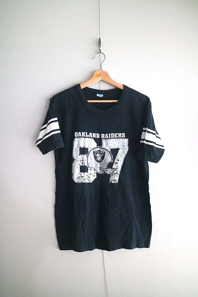 80's CHAMPION Tee "OAKLAND RAIDERS" チャンピオン/ビンテージ/Tシャツ/レイダース/USA製/ブラック/L拍卖