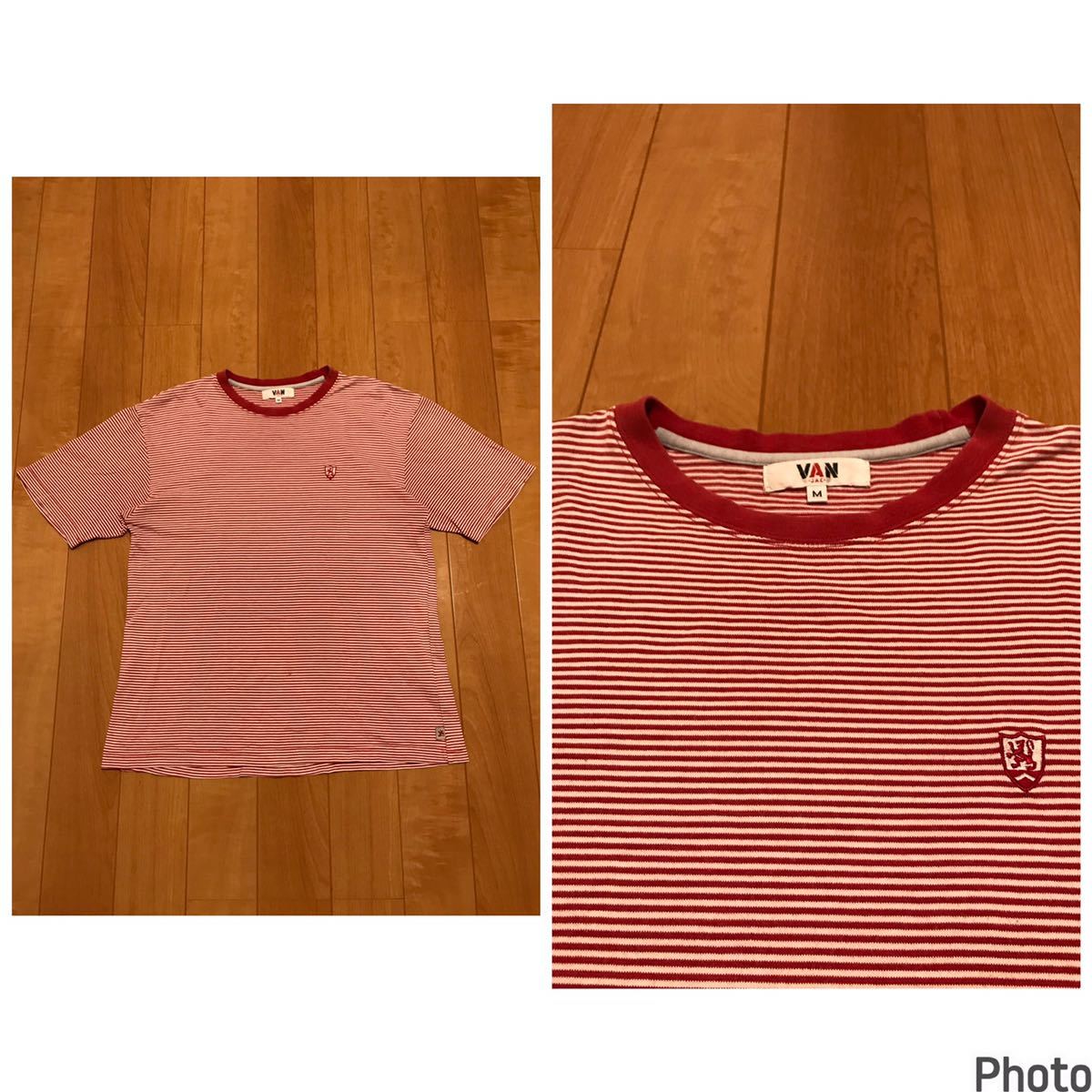 良品☆VAN・JAC/ヴァン.バン サイズM.メンズT165-175 半袖Tシャツ 細ピッチ.マリンボーダー柄&ロゴ刺繍入&マークタブ付 IVYアイビー当時拍卖