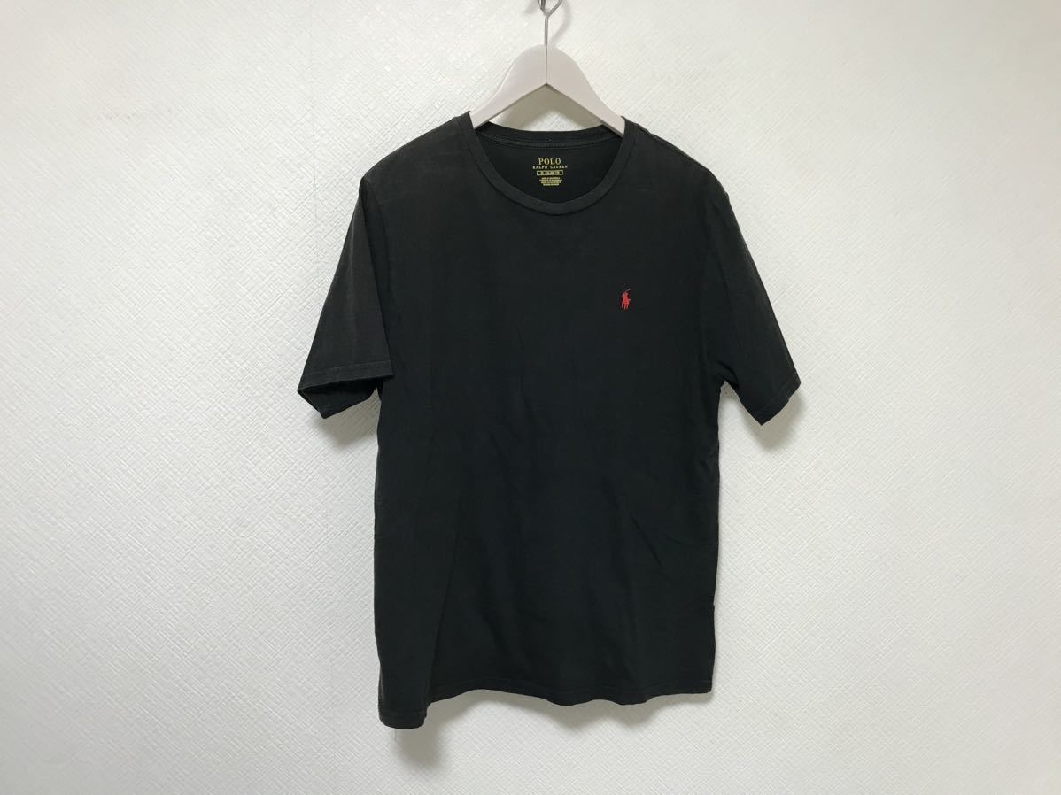 本物ポロラルフローレンPOLO RALPH LAURENコットンロゴ刺繍半袖Tシャツメンズサーフアメカジミリタリー黒ブラックXLグアテマラ製拍卖