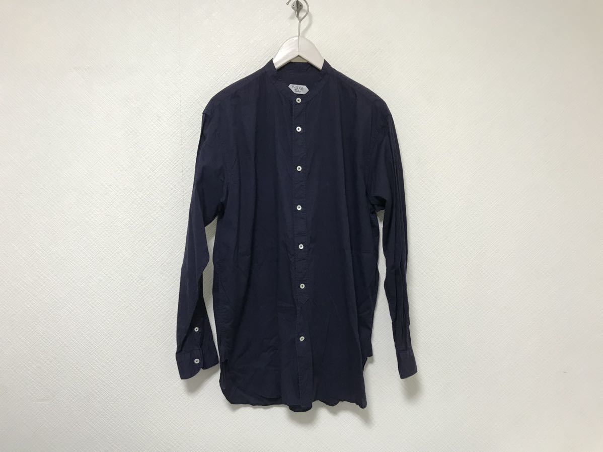 本物ワイルドライフテーラーWild Life Tailorコットンロング丈スタンドカラー長袖シャツメンズミリタリーワークサーフビジネススーツ紺L拍卖