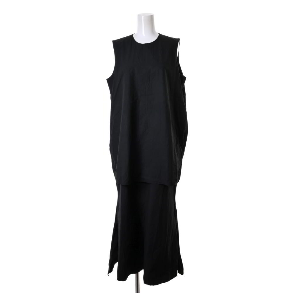 美品 ENFOLD ボックススクエア コットン ヘムドレス 38 ブラック エンフォルド KL4BLPBL00拍卖