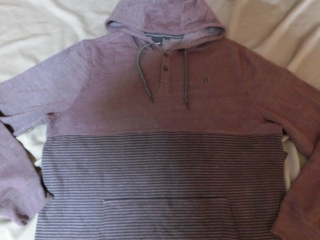 USA購入 人気サーフ系ブランド ハーレー【Hurley】裏起毛タイプ 裾フレアー ボーダー柄 ヘンリーネックデザイン プルオーバーパーカーUS L拍卖