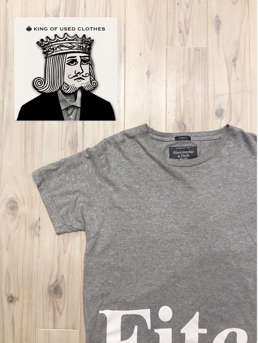 Abercrombie&Fitch アバクロンビーアンドフィッチ 半袖Tシャツ Mサイズ アバクロ アメカジ ビックロゴ グレー スクエア ユーズド 古着拍卖