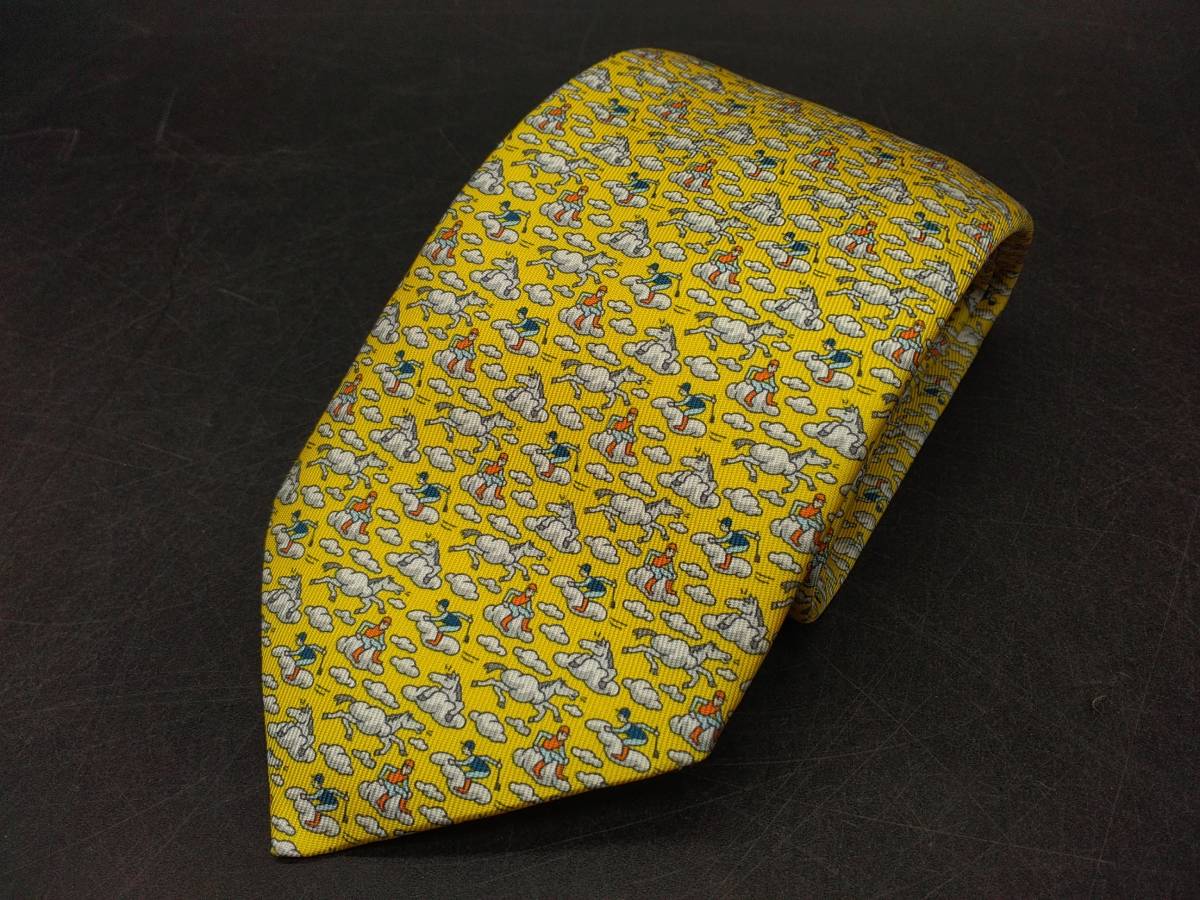 ▽ エルメス ネクタイ / HERMS HERMES イエロー系 黄色 マスタード 総柄 スーツ小物 プレゼント メンズ 拍卖