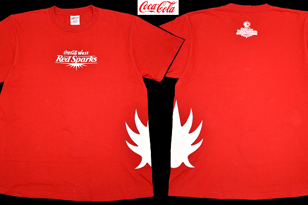 Y-6371★送料無料★Coca-Cola Red Sparks コカ・コーラ 西日本 レッドスパークス★レッド赤 ラグビー スパーキー 半袖 T-シャツ L拍卖