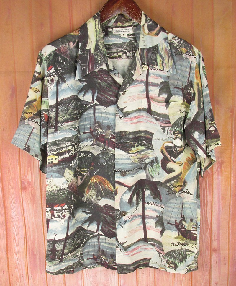 LSH4065 WAREHOUSE ウエアハウス アロハシャツ ココナッツボーイ柄 S ブルー系(クリックポスト可)拍卖
