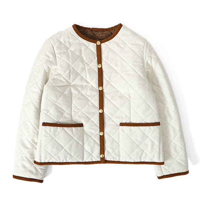 アウトレット品 トラディショナルウェザーウェア ARKLEY ノーカラー 裏ボア ショートキルティングジャケット 36 M レディース拍卖
