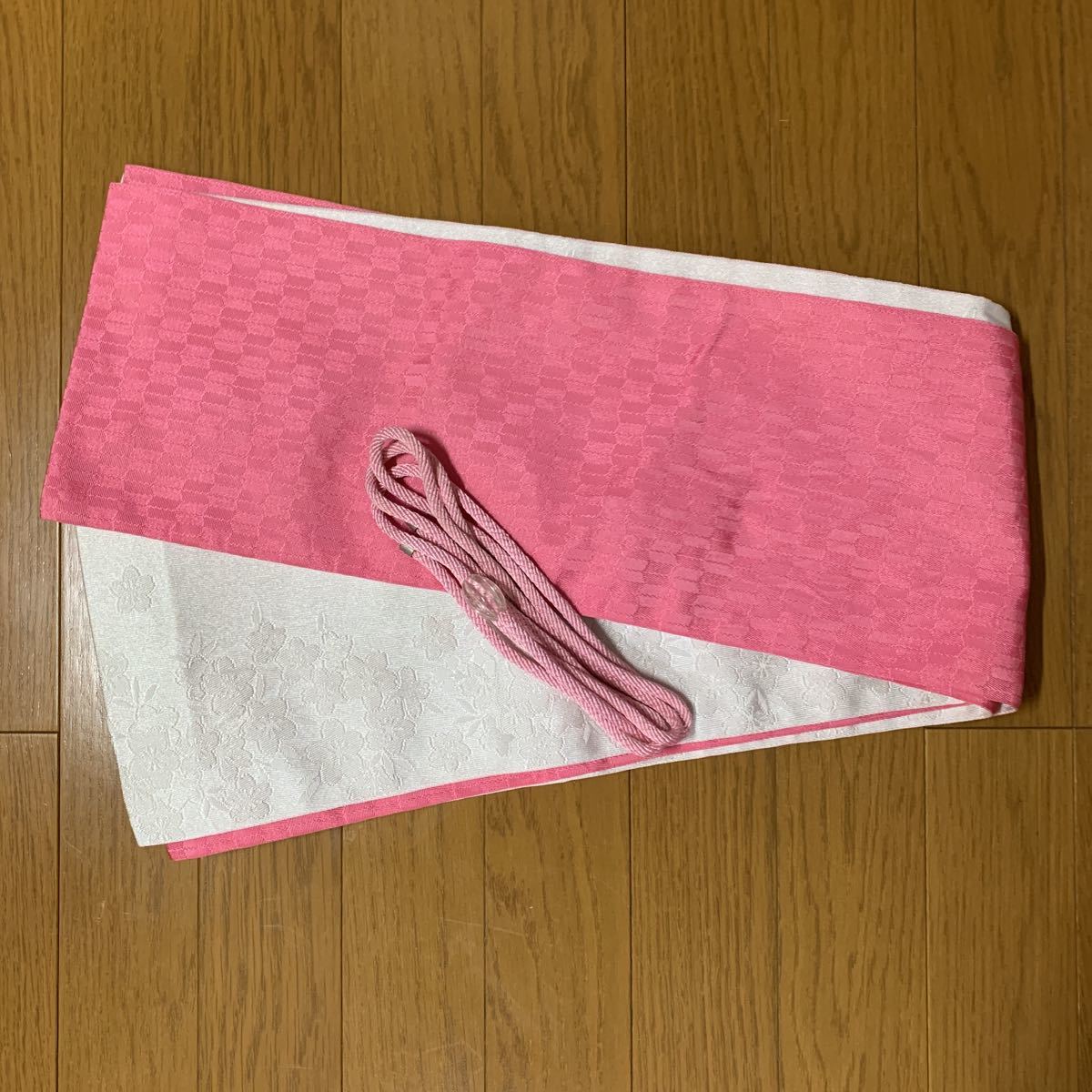 浴衣用★帯★used★中古★白★ホワイト★ピンク★帯紐★拍卖