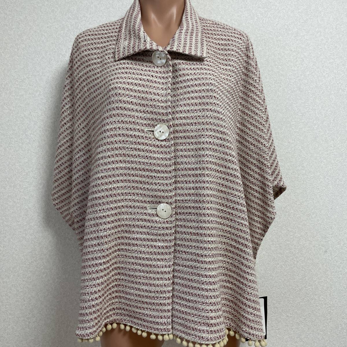 【新品】PALBELLE ポンチョ風 ボーダー 綿麻ジャケット M〜L 日本製拍卖