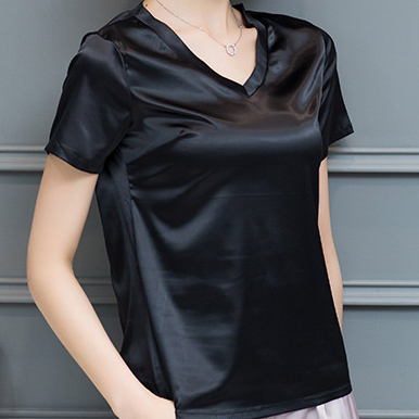 Lサイズ つるつる サテン カットソー トップス 黒 CP送料無料 国内発送 @ [2015-1-3D拍卖