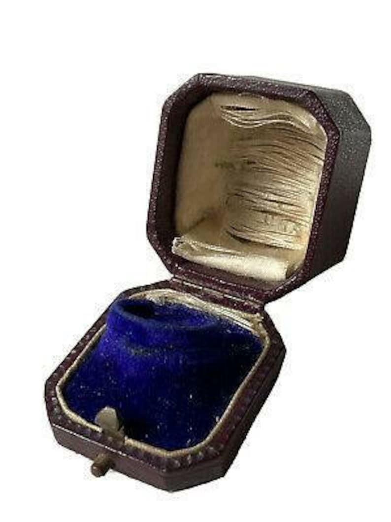 レア ミニサイズ フランス アンティーク リング ケース ジュエリー レザー ボックス / シルク サテン 張り ベルベット ベロア クッション拍卖