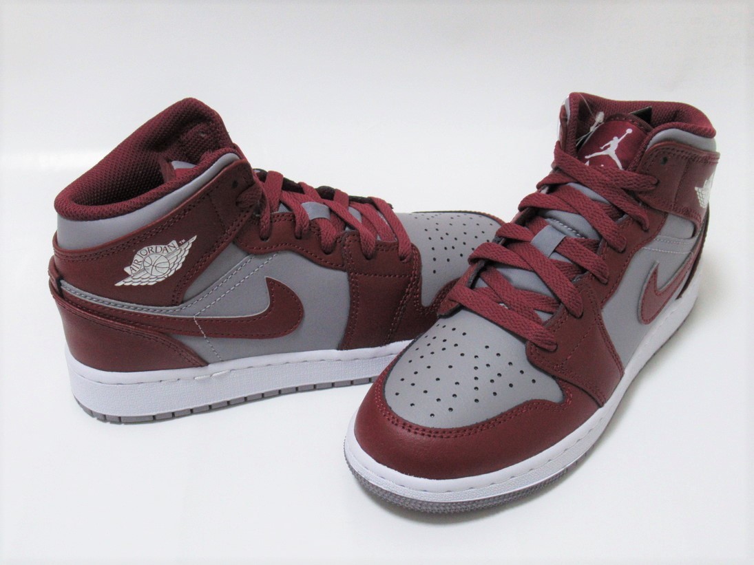 NIKE AIR JORDAN 1 MID GS エンジ グレー 24cm ナイキ エアジョーダン 1 ミッド スニーカー ジュニア レディース レッド DQ8423-615拍卖
