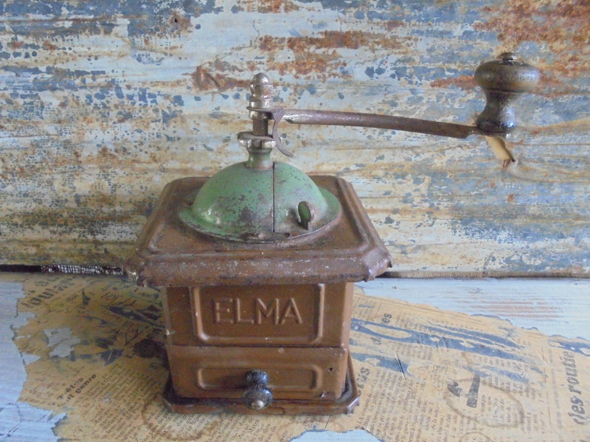 【フランス蚤の市ELMAコーヒーミル】珈琲ポット鉄製アイアンスチールポットケトルカフェ店舗什器薪ストーブプジョーカリタドリッパー拍卖