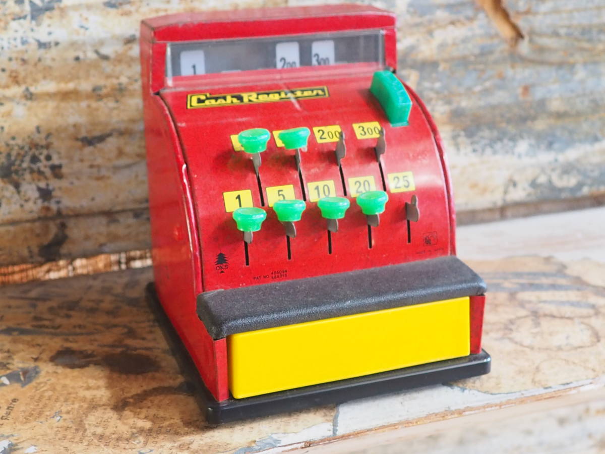 【玩具ブリキ製レジスター】おもちゃ金庫キャッシャー古道具アンティーク骨董インテリア駄菓子屋インダストリアル引出し小物入れ拍卖