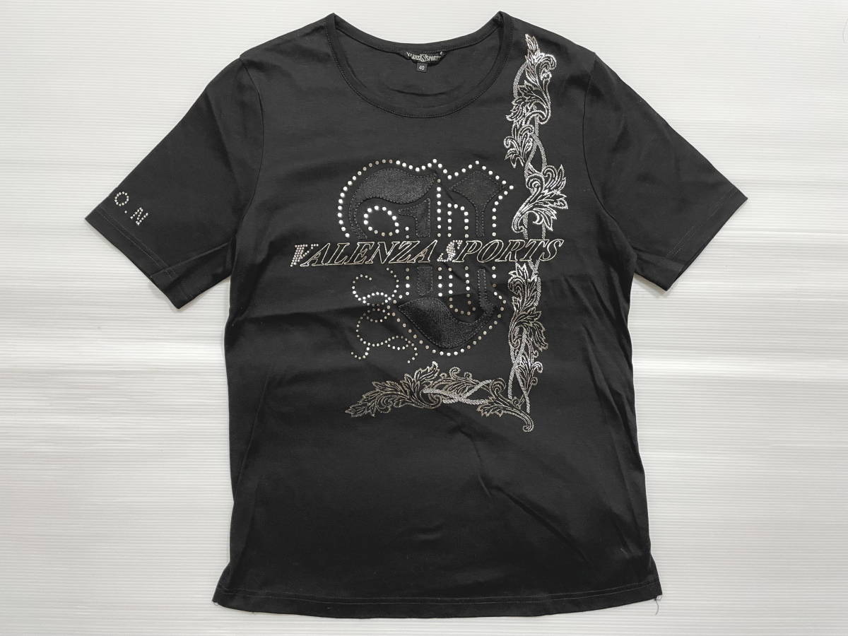 バレンザポースポーツ VALENZA SPORTS ブラック Tシャツ ビッグロゴ スパンコール ラメ ワッペン ハイデザイン 石瀬5436拍卖