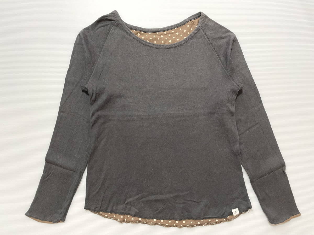 grn ジーアールエヌ リバーシブル ロンT 長袖Tシャツ ドット柄 2枚重ねカットソー 石瀬5475拍卖