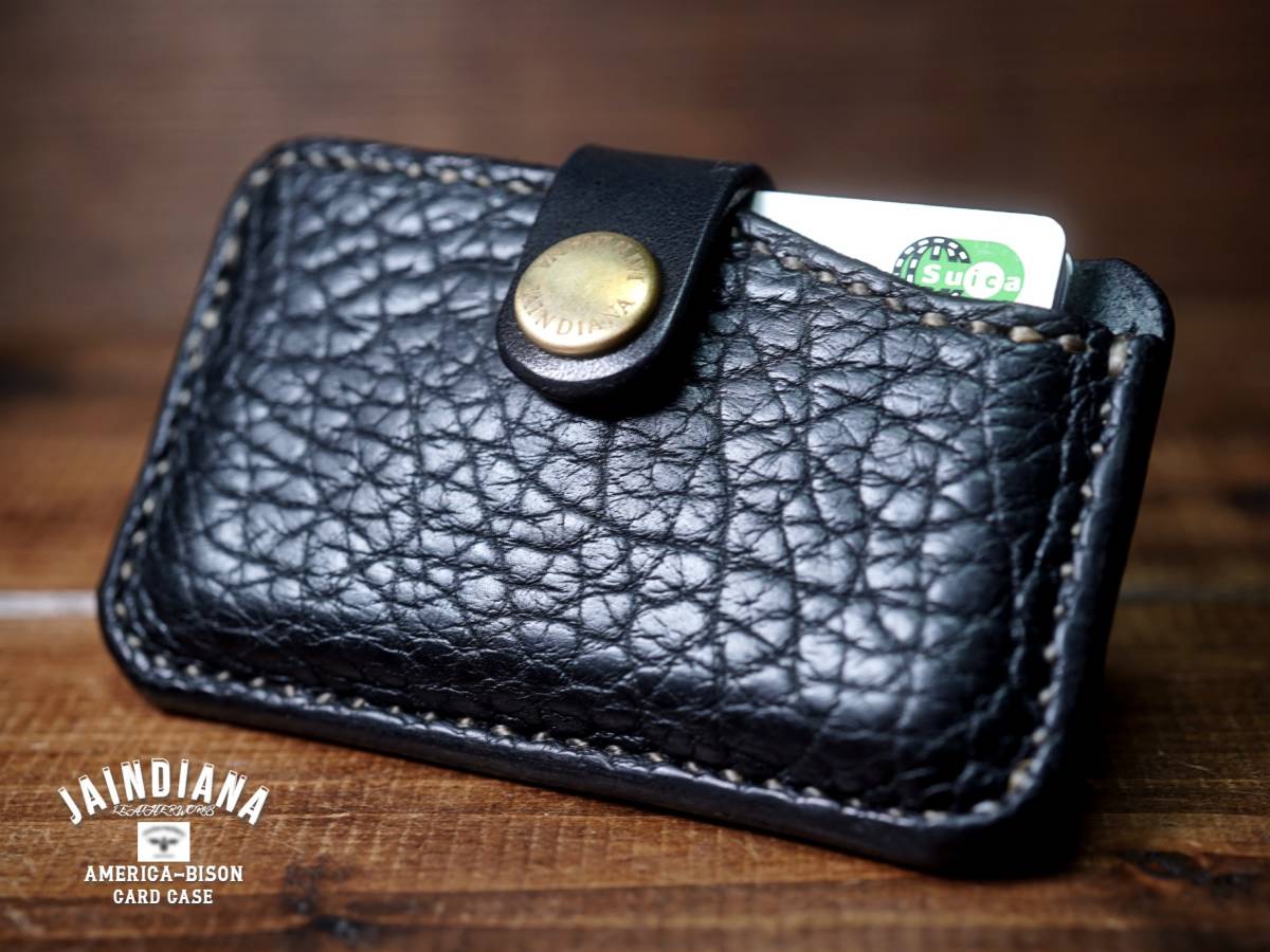 手縫い アメリカバイソン・サドルレザー・カードケース ブラック CCD-AB1 カード入れ拍卖