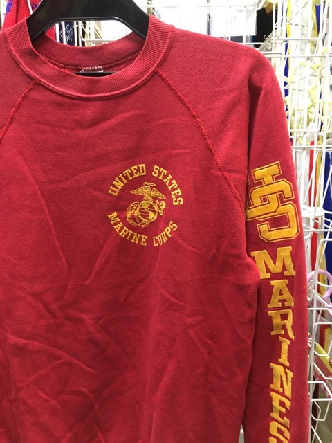 80s 90s USMC アメリカ海兵隊 スウェット トレーナー フロッキープリント 赤Sくらい拍卖