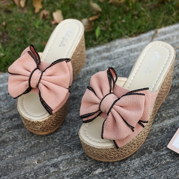 送料無料★即納 新品 脚長効果抜群 厚底 リボン 軽量 サンダル★L/ピンク拍卖