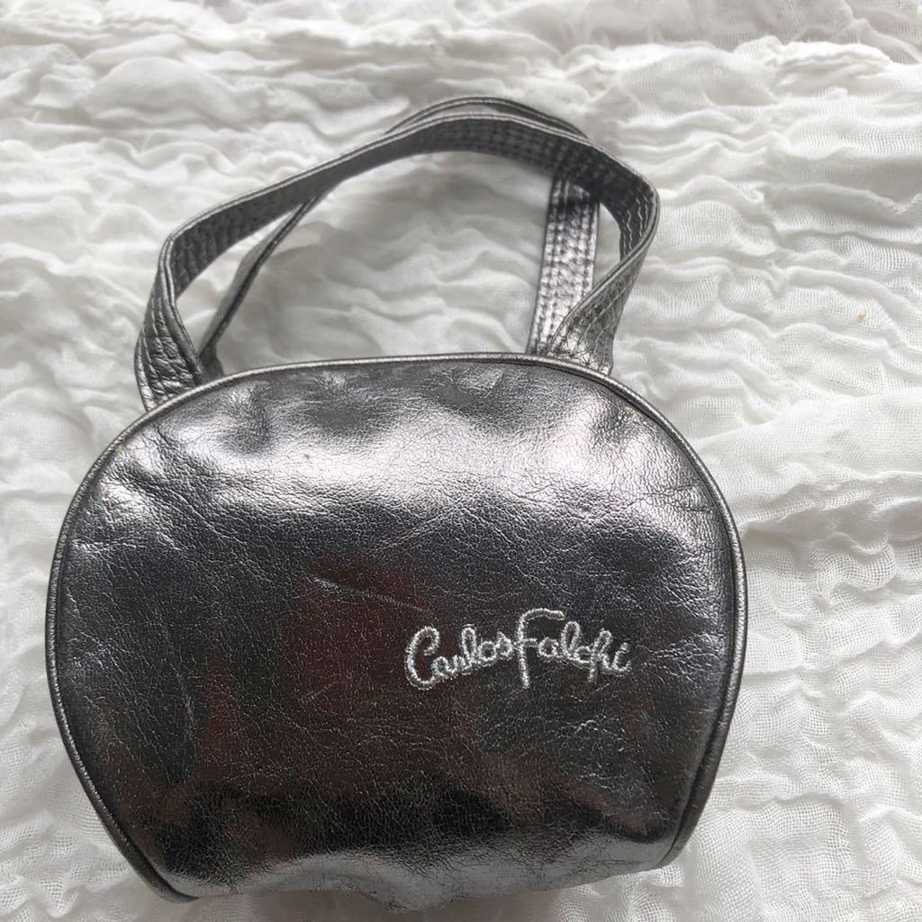 Carlos falchi カルロスファルチ ヴィンテージ シルバー ポーチ ロゴ刺繍 ★1000拍卖