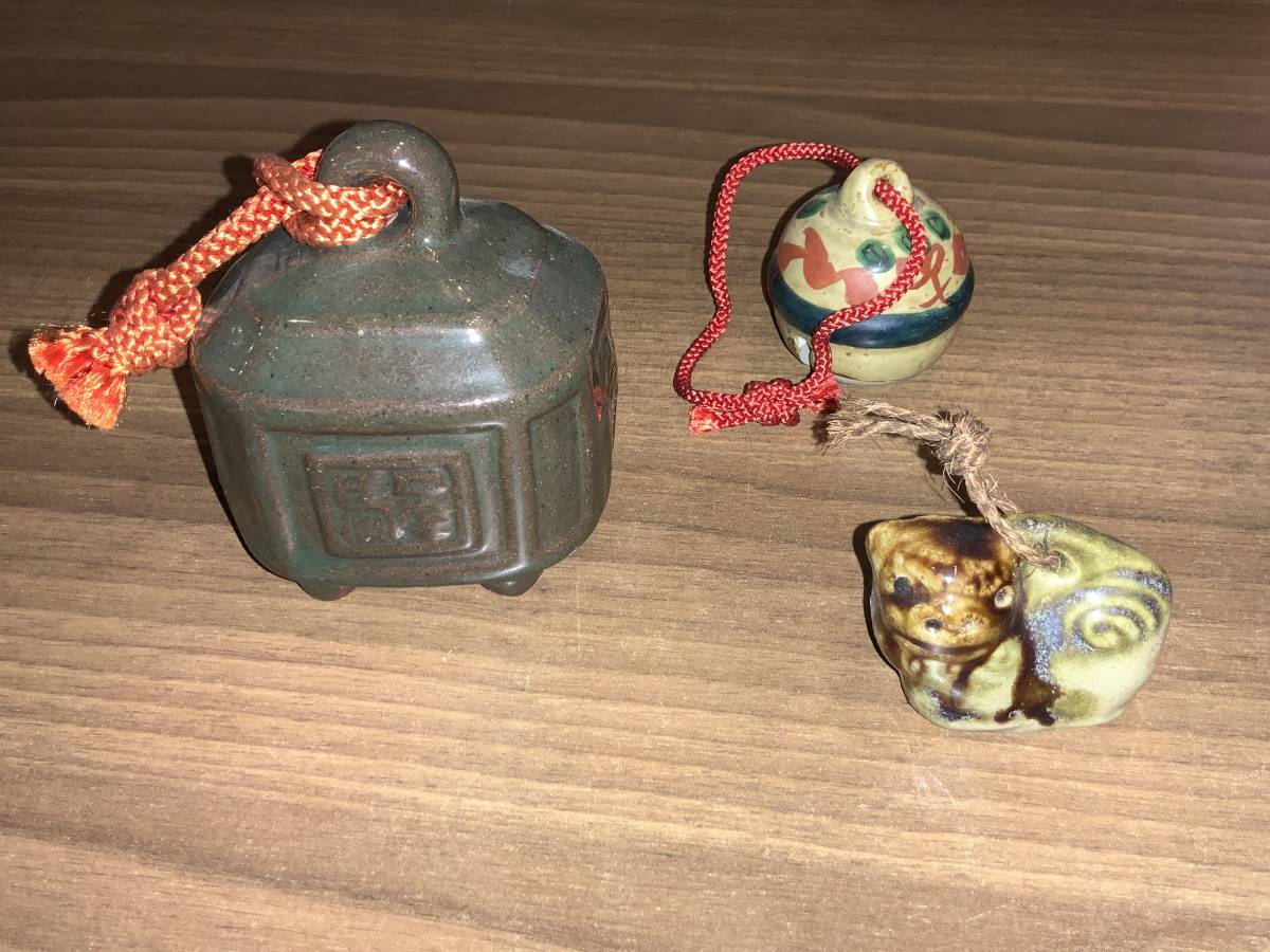 ◇ 味わいのある 陶器製 鈴置物 3種類 / 5cm・4,5cm(丸)・7,5cm ◇拍卖