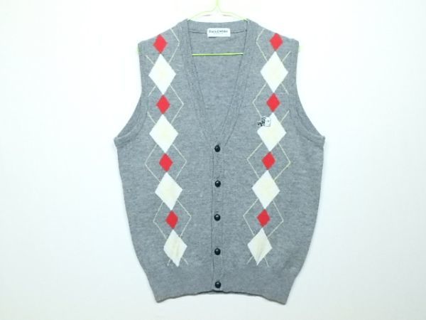ブラック&ホワイト BLACK&WHITE SPORTWEAR 上質! アーガイル ボタン ニットベスト L拍卖