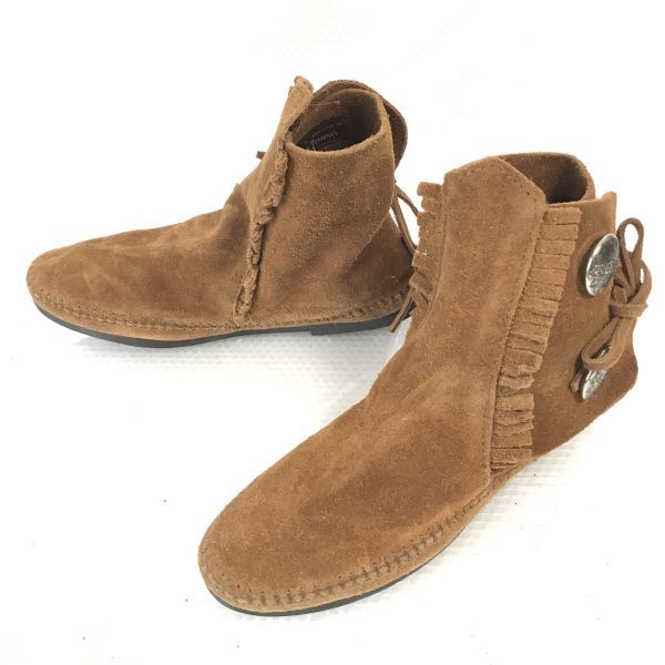 MINNETONKA/ミネトンカ★本革/フリンジ/ショートブーツ【7/24.0茶/BROWN】Shoes◆WB90-9拍卖