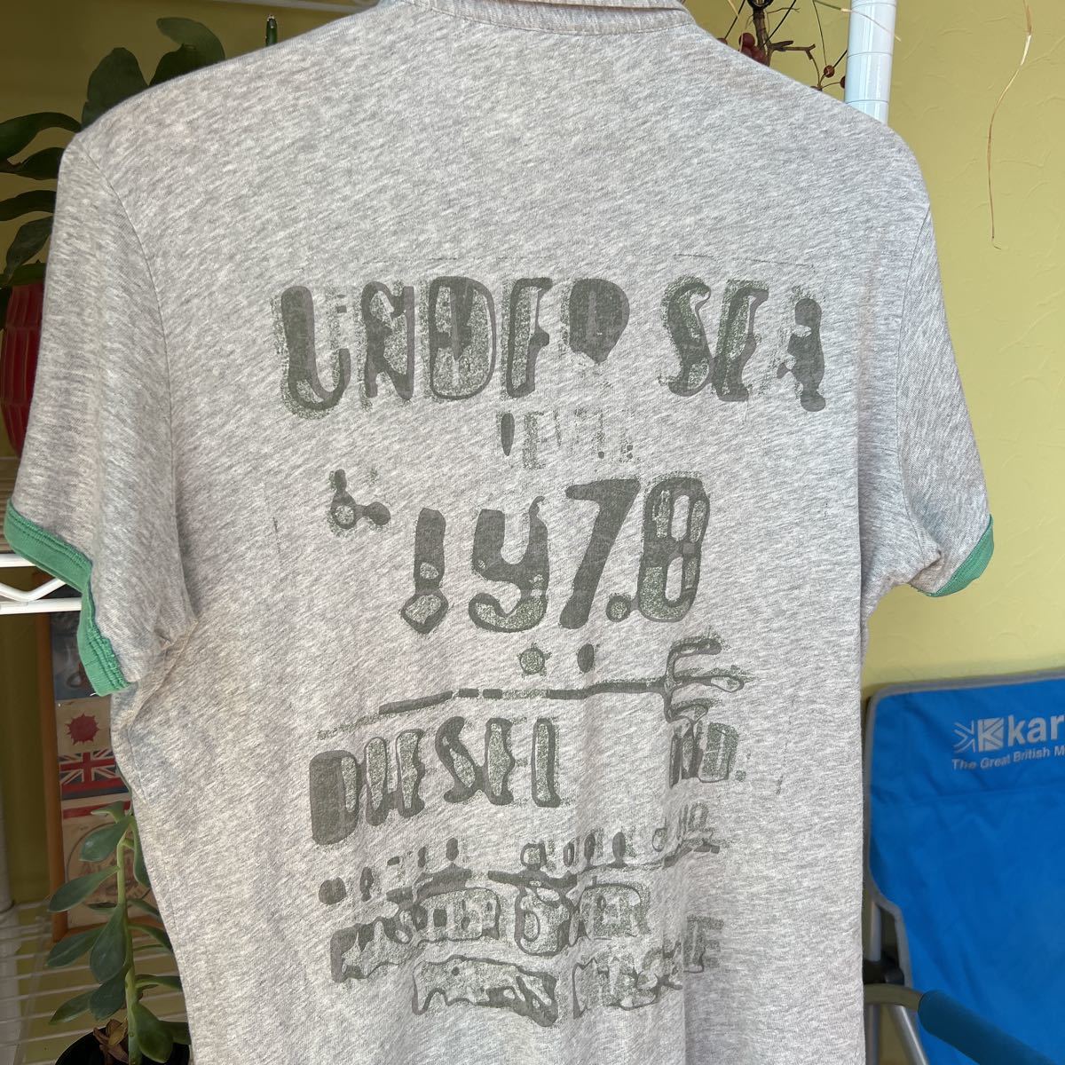 ディーゼル 古着加工 プリント ポロシャツ グレー L XL拍卖