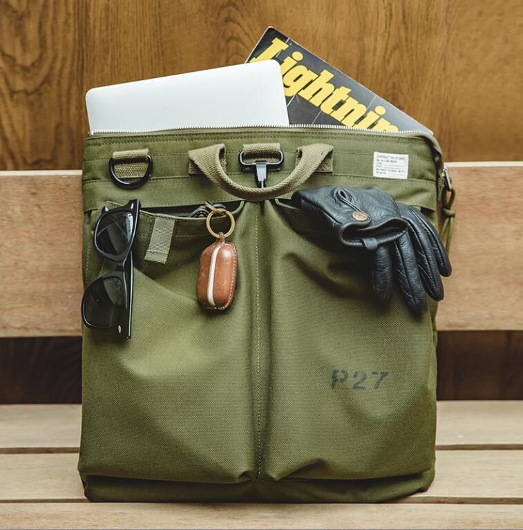 70s復刻 ビンテージ ミリタリー 米軍 ヘルメットバッグ レア キャンバス/帆布 トートバッグ ショルダーバッグ 大容量 グリーン拍卖